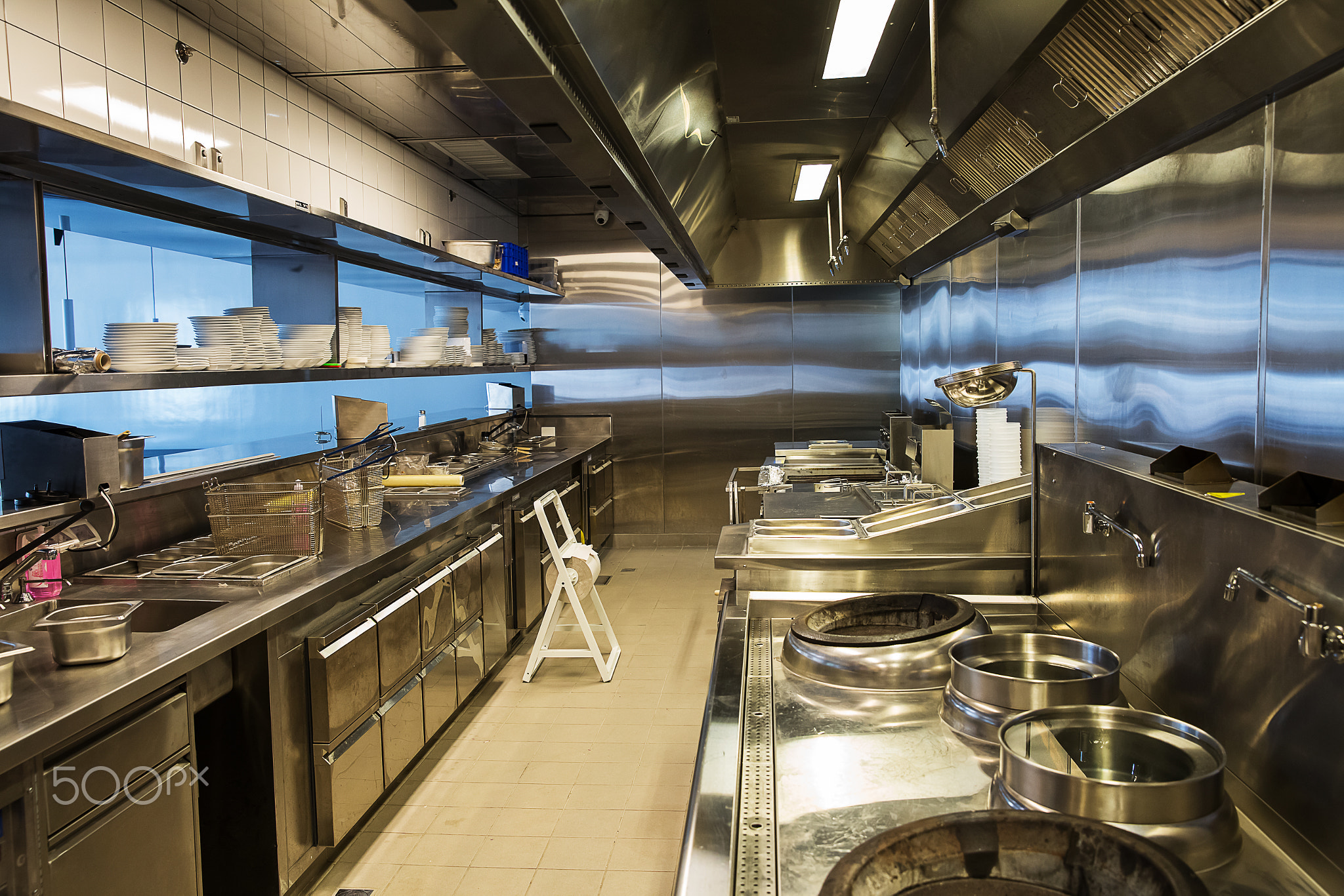 Professional kitchen, view counter in steel
