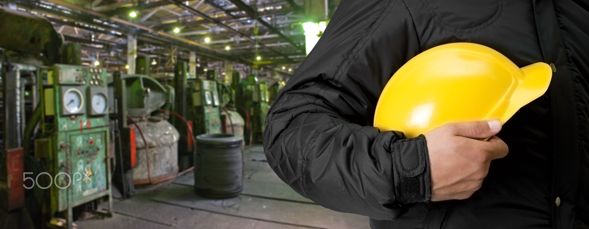 Worker with safety helmet