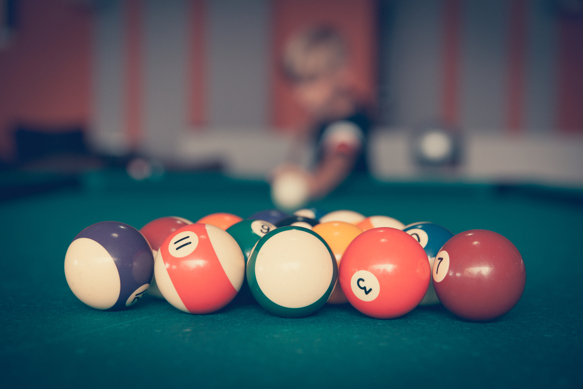 billiard balls ready to start the game