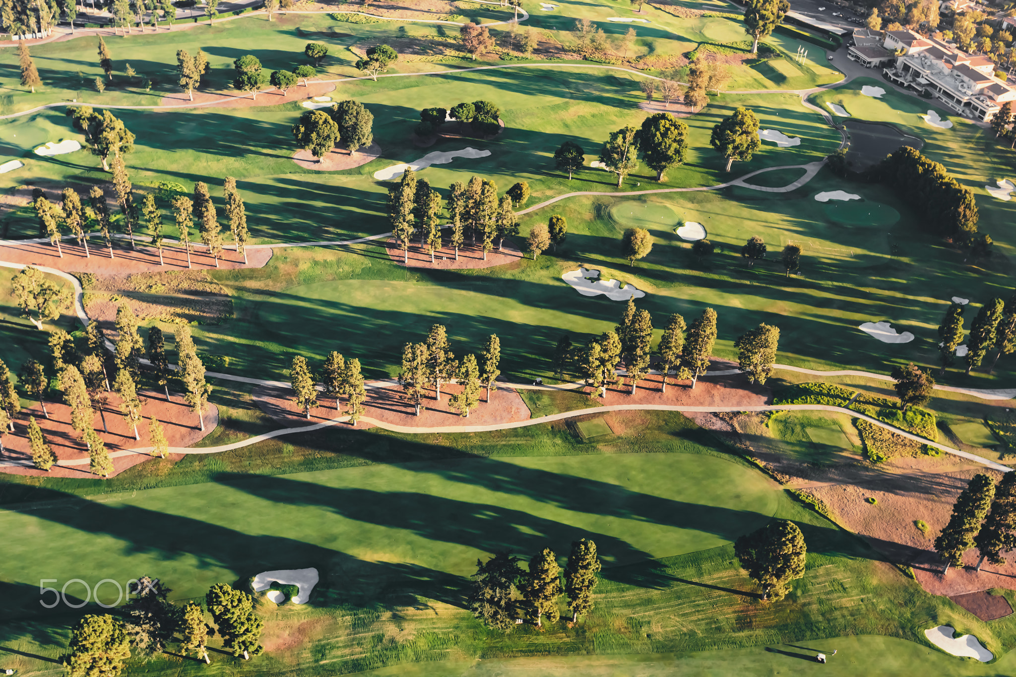 Aerial view of a golf course country club in LA