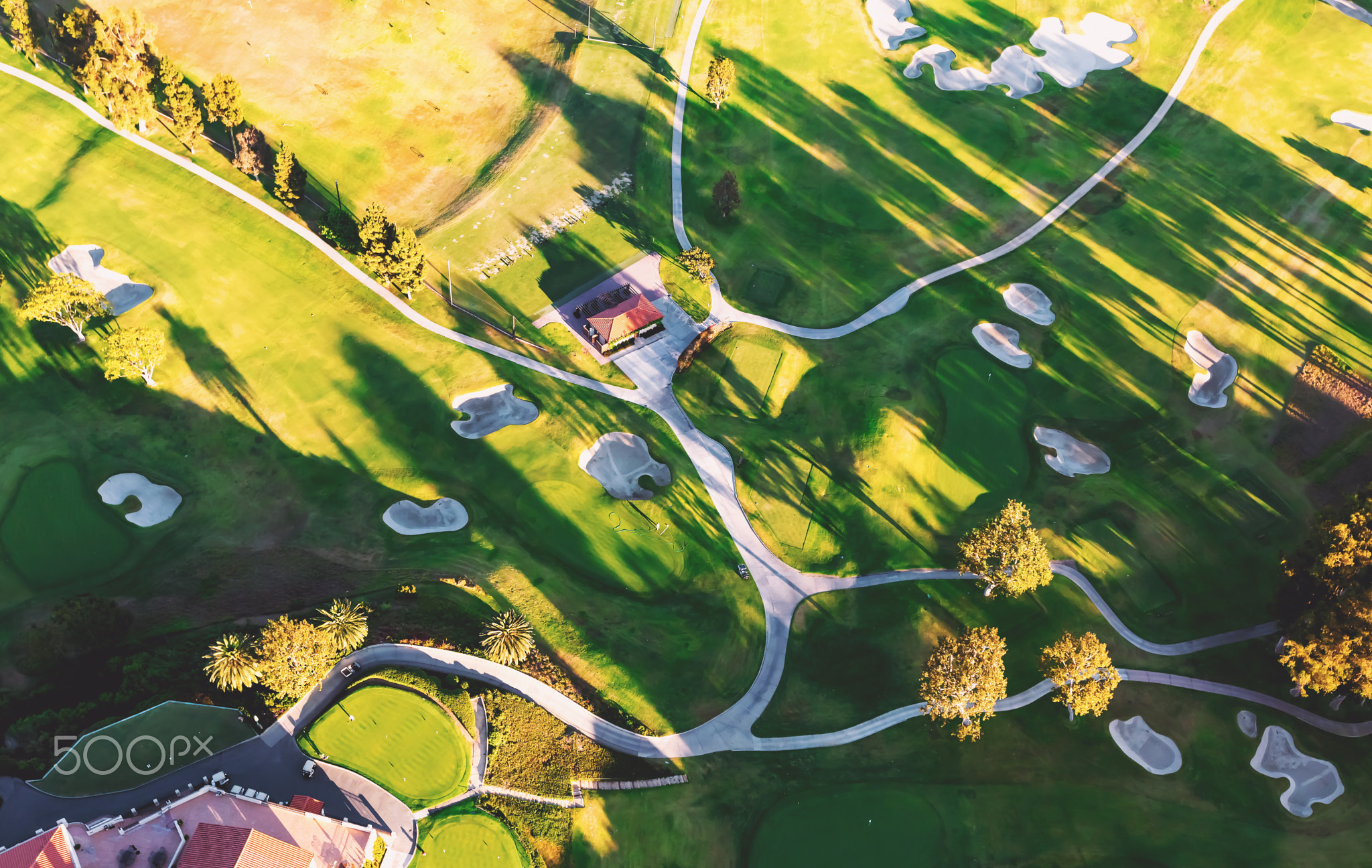 Aerial view of a golf course country club in LA