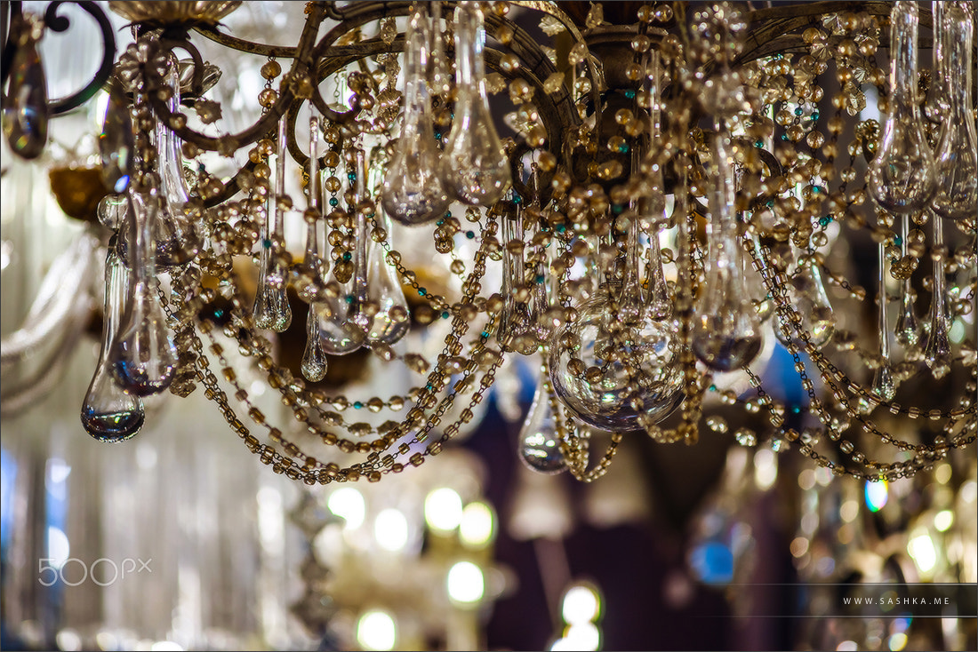 Vintage crystal luster in antique shop