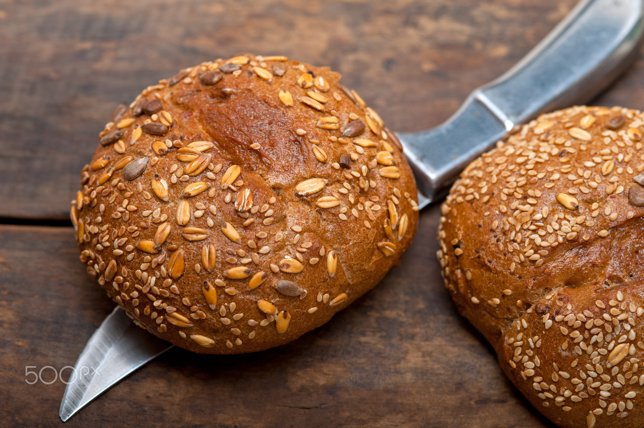 organic bread over rustic table