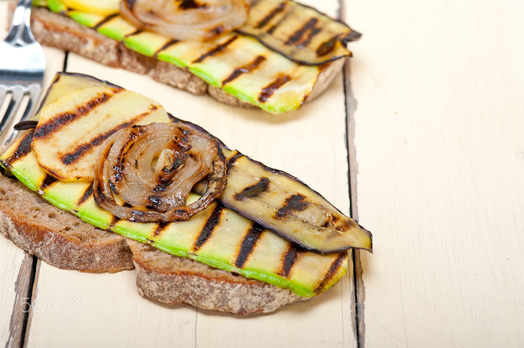 grilled vegetables on bread