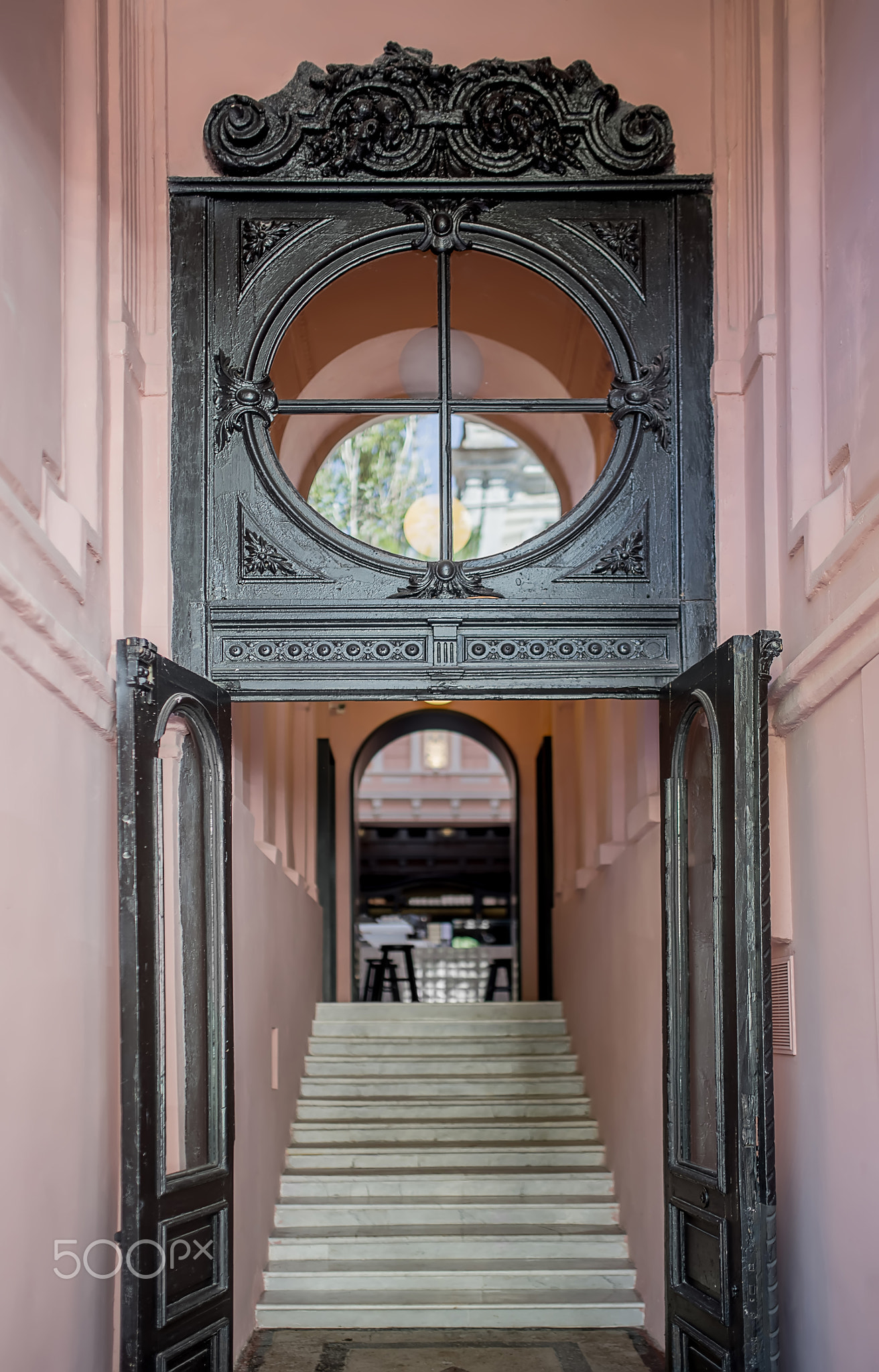 Entrance of antique restaurant