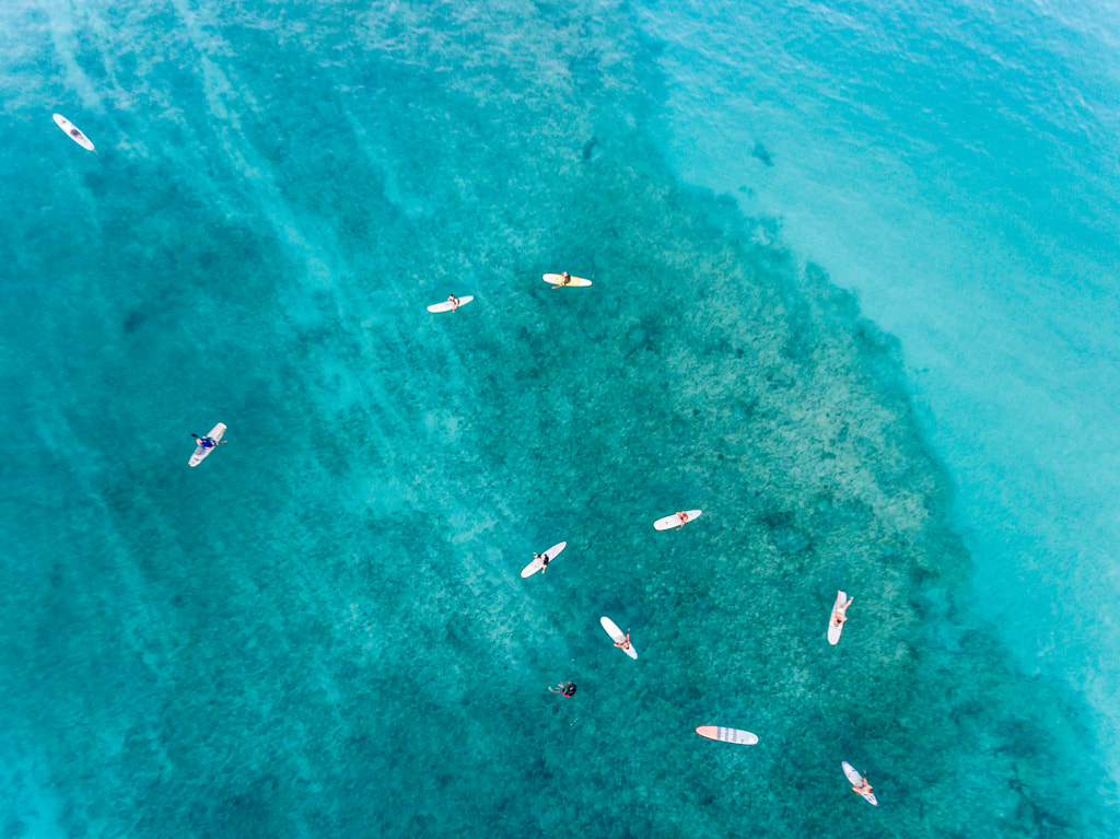 Aerial view of a group of surfers, Waikiki Oahu by Kelly Headrick on 500px.com