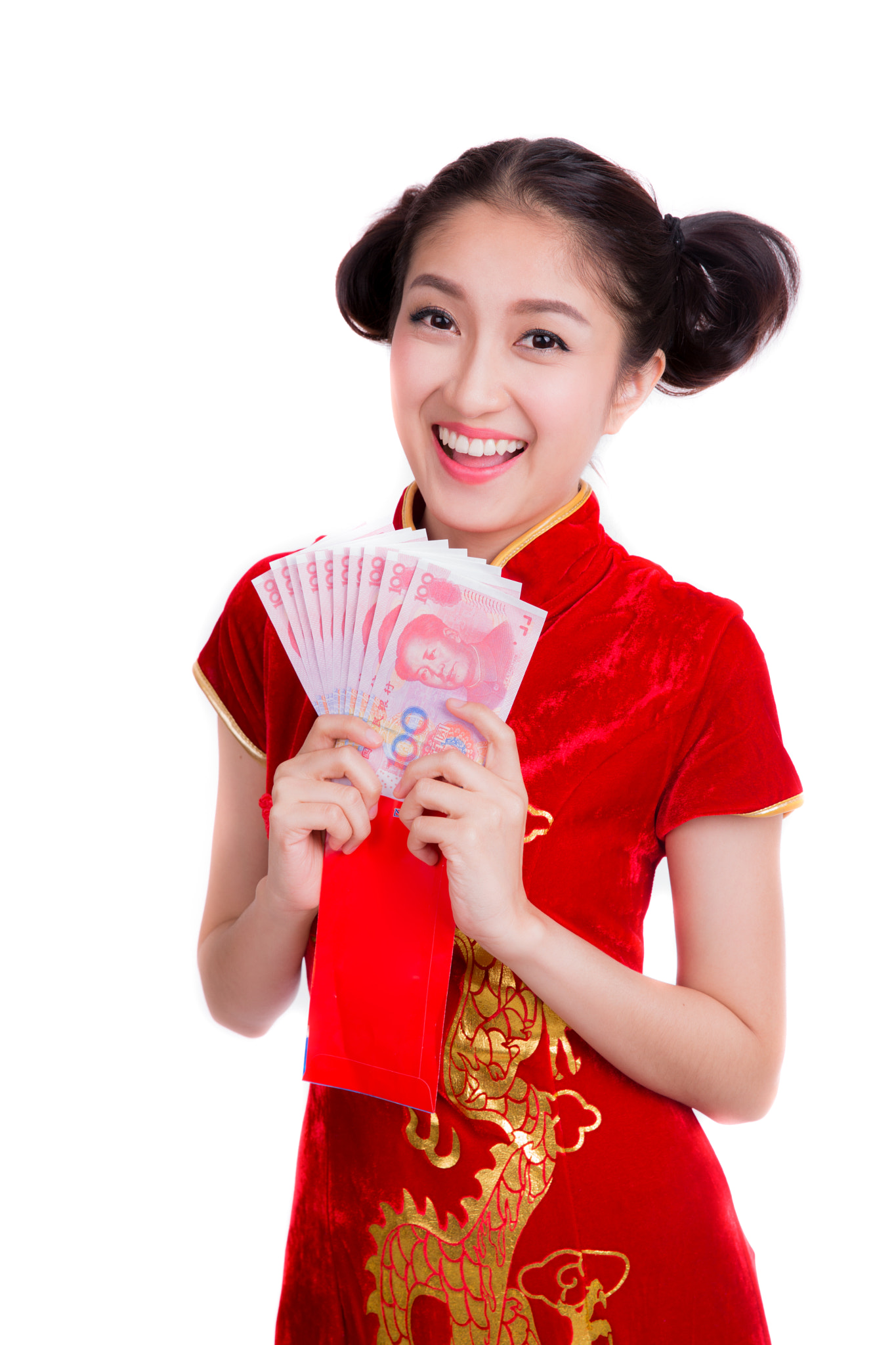 Asian woman with red pocket for chinese new year