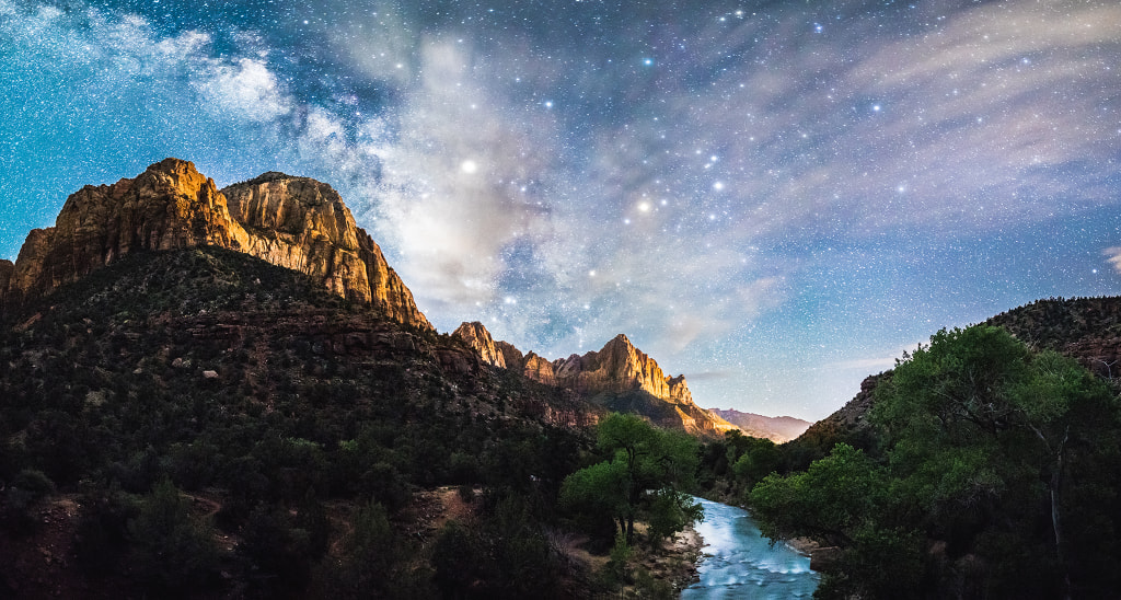 The Milky Way over The Watchmen in Zion NPS by Brendan Bannister on 500px.com
