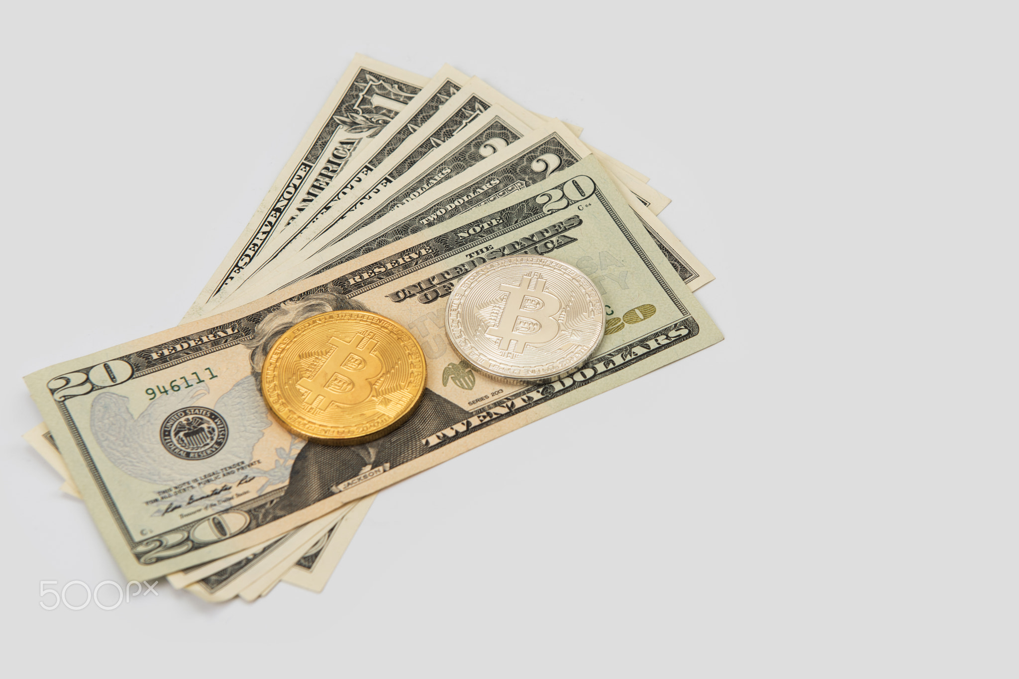 Bitcoin coin with dollars