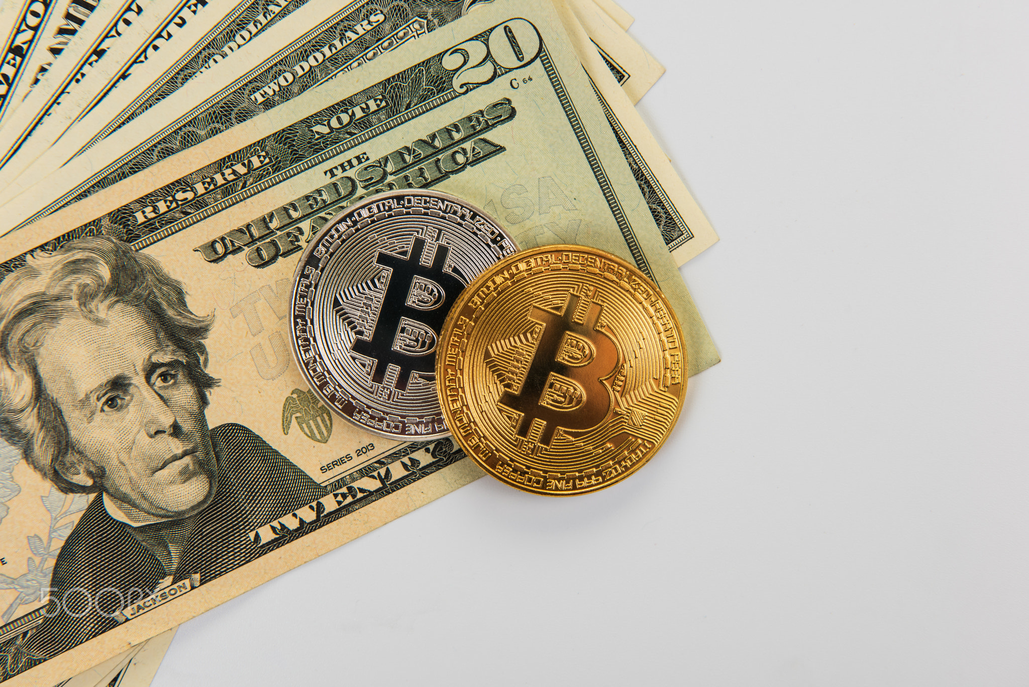Bitcoin coin with dollars