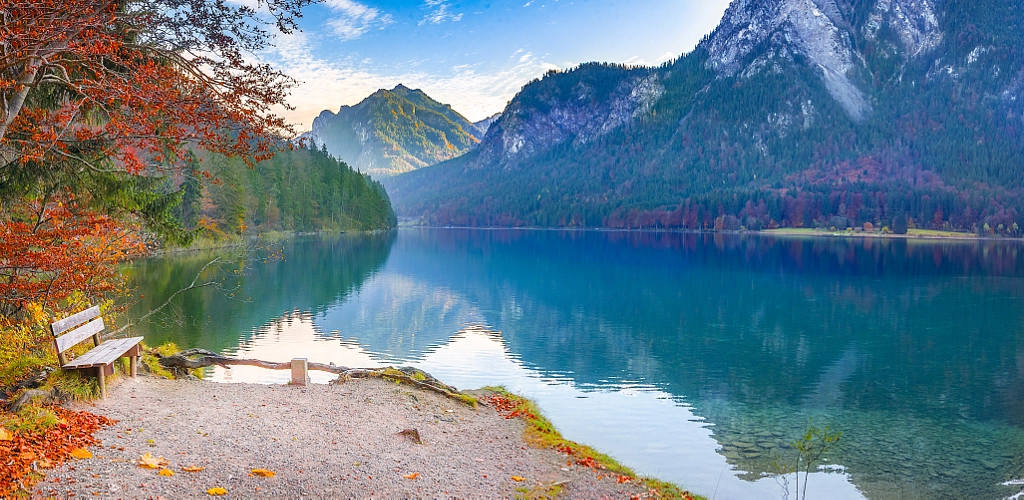Wooden bench on Alpsee lake shore by Daniela Temneanu on 500px.com