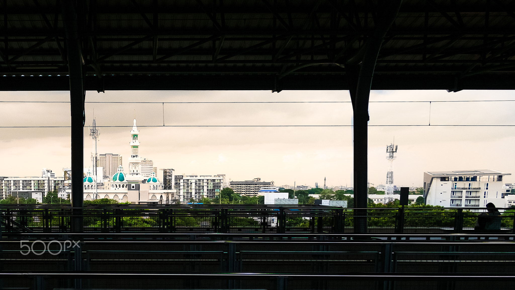mosque view from airport link train in thailand