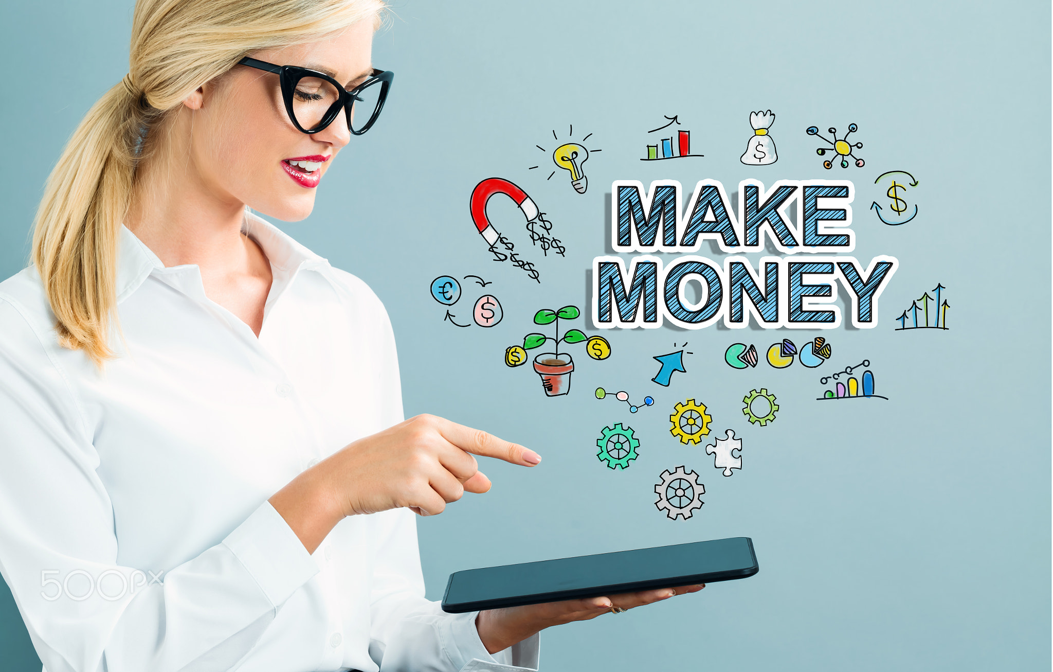 Make Money text with business woman