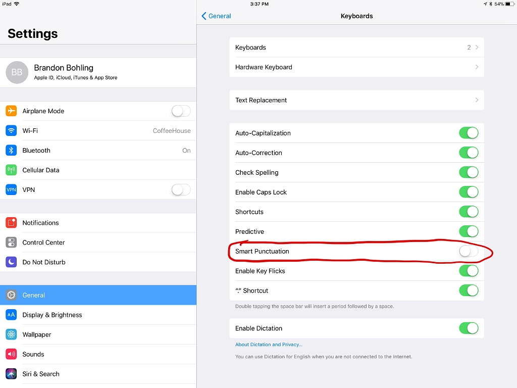 Disable Smart Punctuation