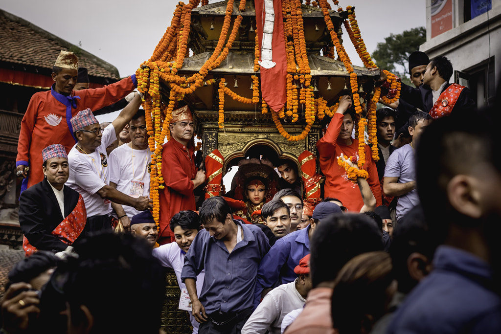 6 September 2017: Chariot of living goddess Kumari pulled by the local passing through Basantapur... by Rikesh Shakya on 500px.com