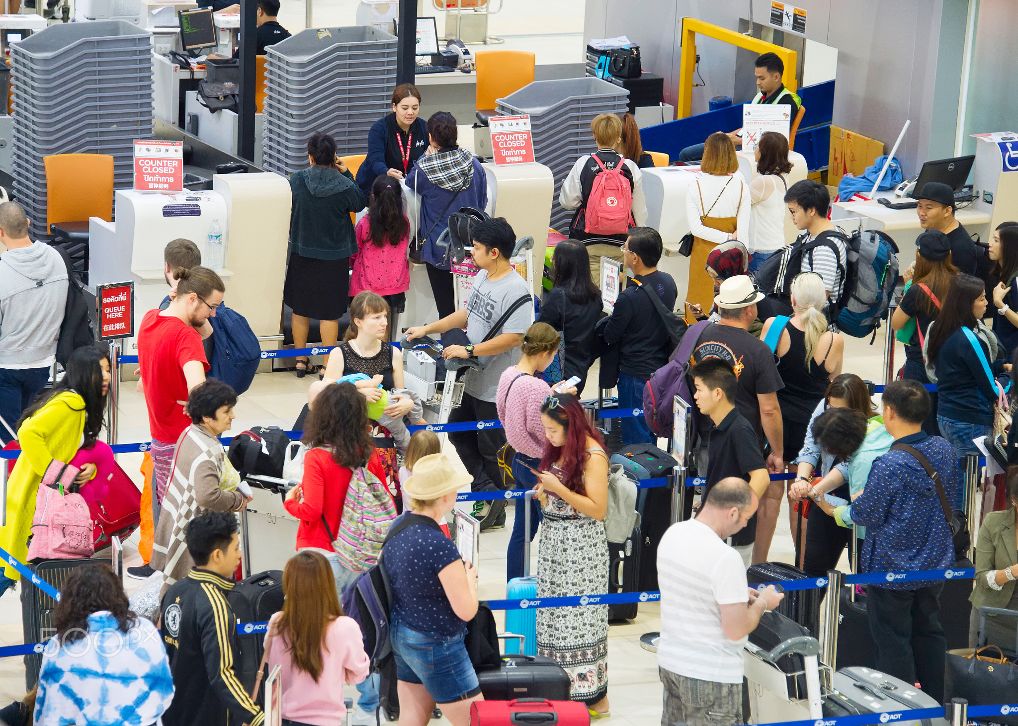 Check-in busy line at airport