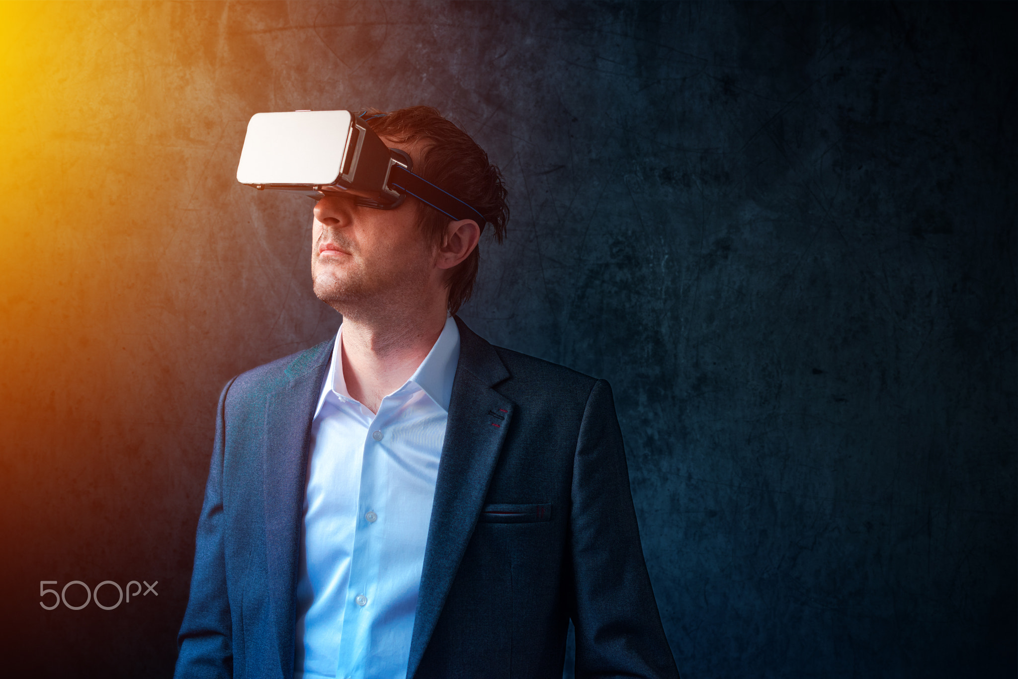 Futuristic technology in modern business, businessman with VR he