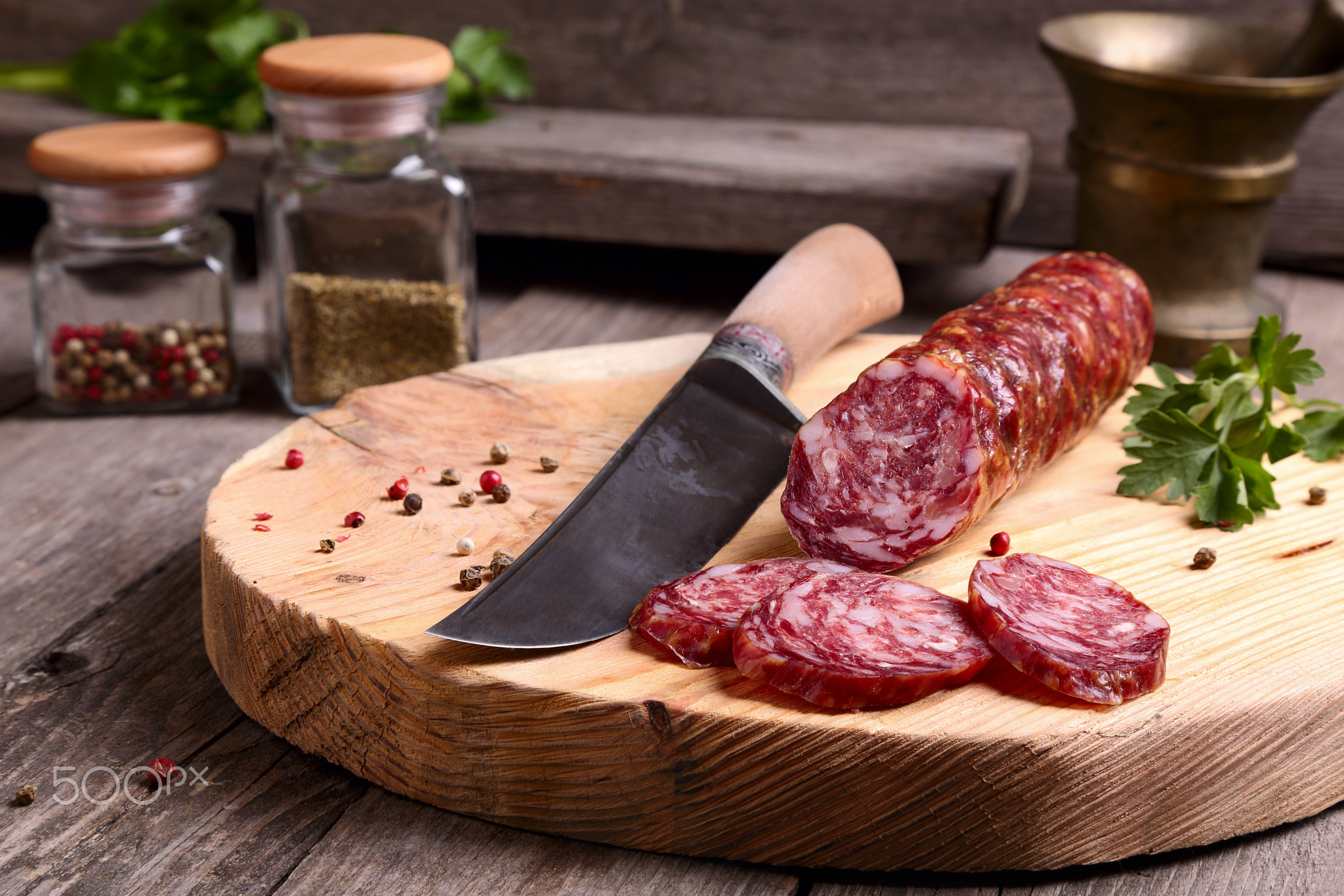 Salami and knife