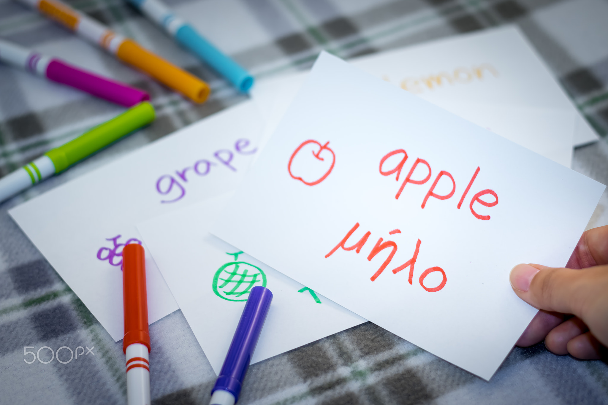 Greek; Learning New Language with Fruits Name Flash Cards