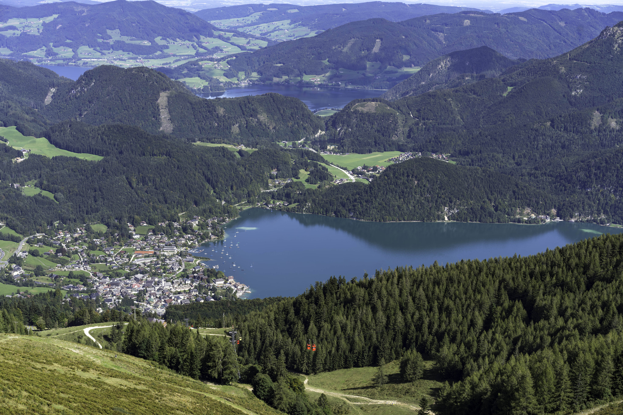 View from Zwölferhorn Mountain down to St Gilgen