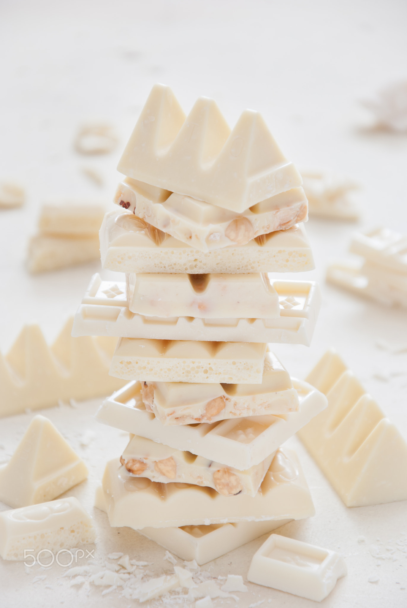 Stack of different white chocolate