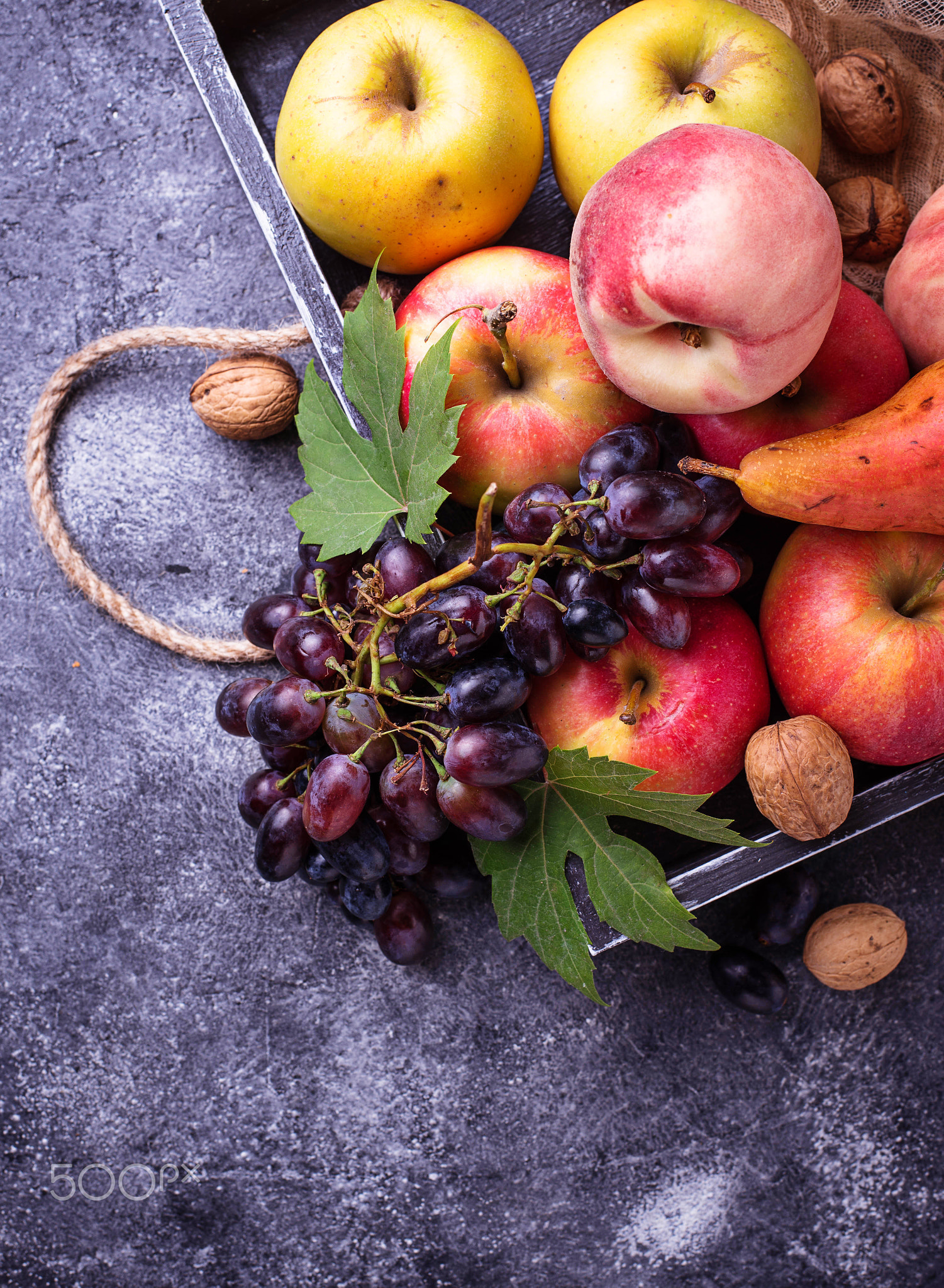 Fresh fruits. Apples, pears, grape and peaches