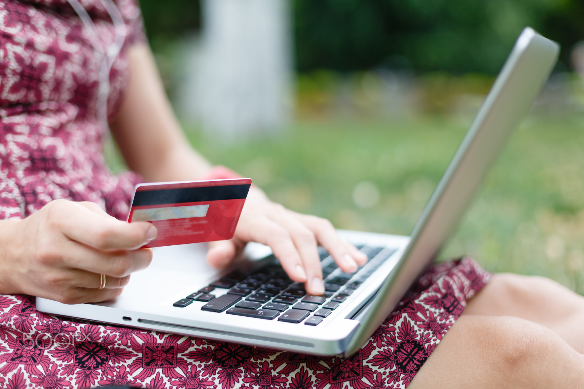 Anonymous woman shopping in Internet