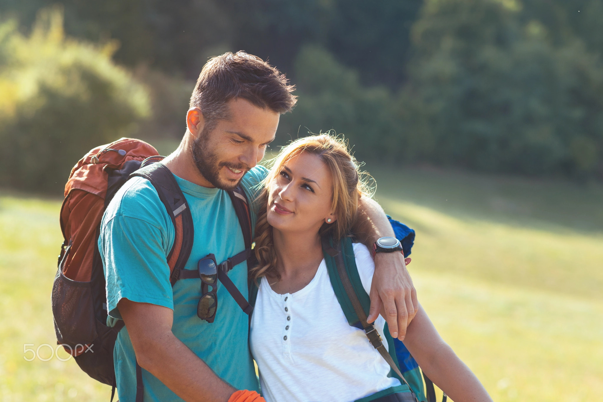 Couple hiking in the mountains