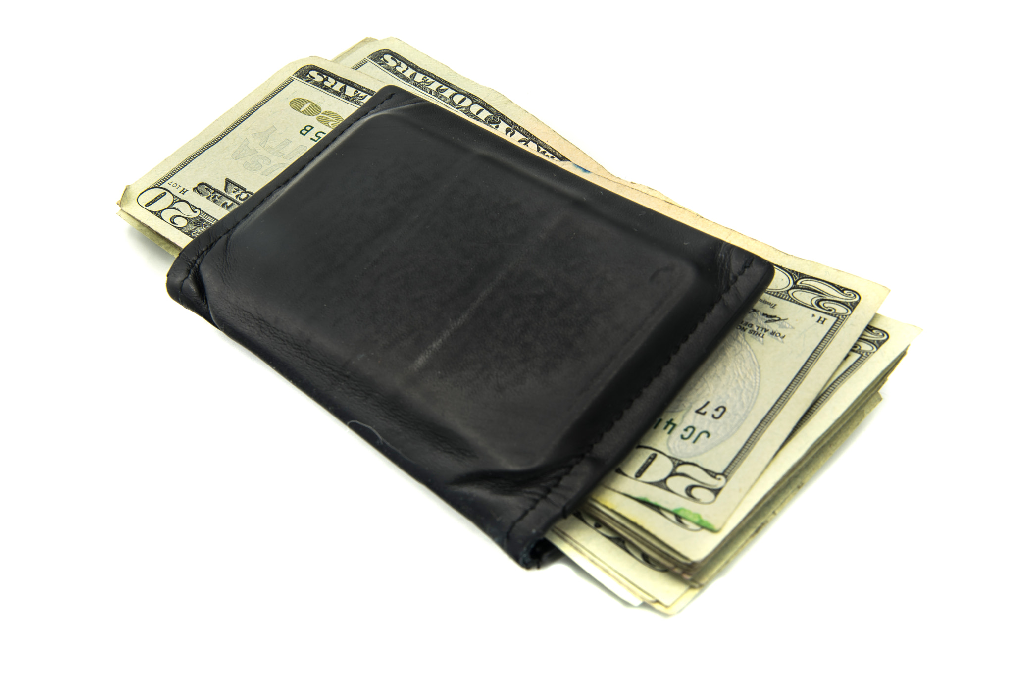 Black leather wallet on a white background