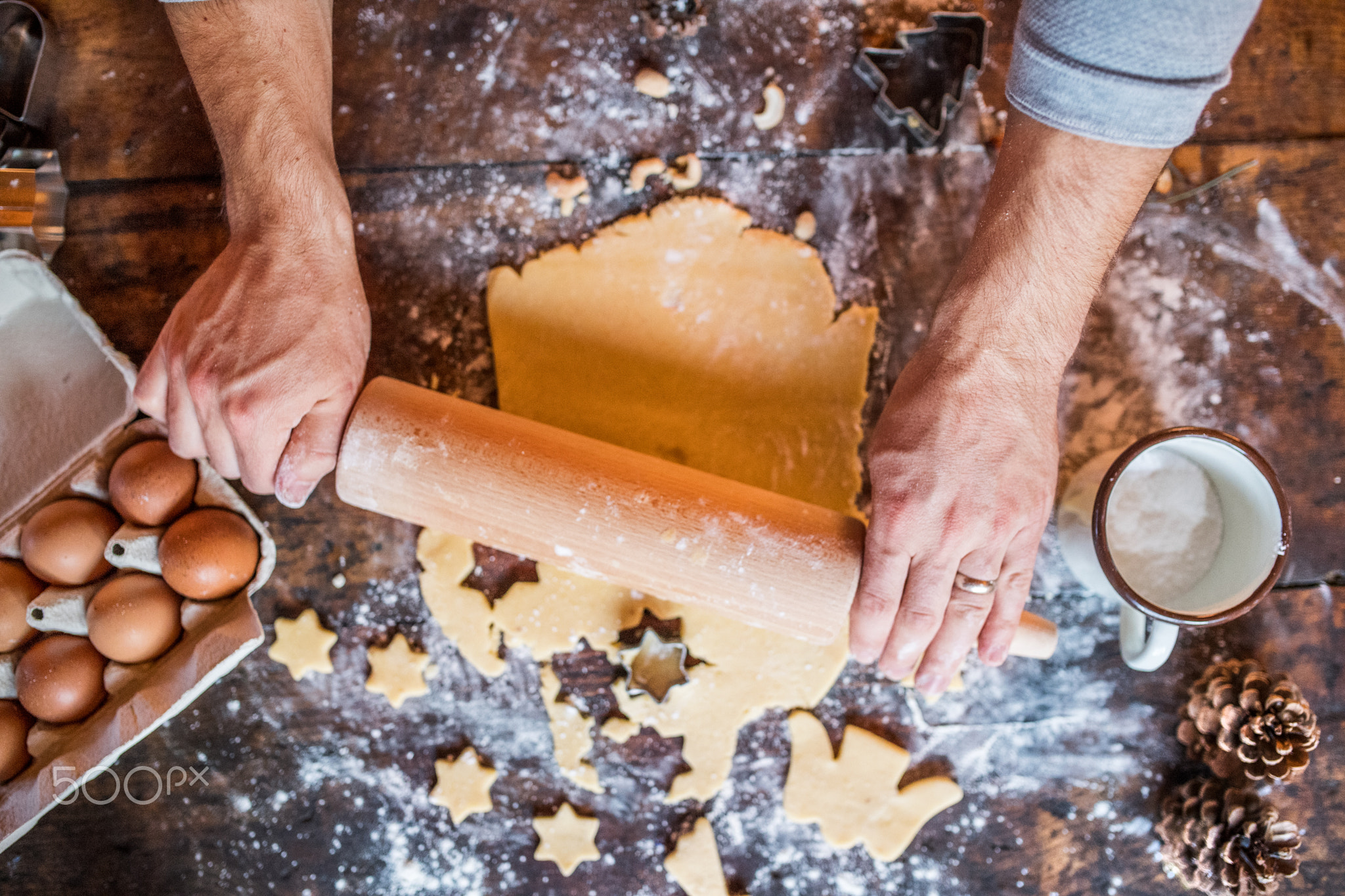 Baking gingerbread cookies at Christmas time.