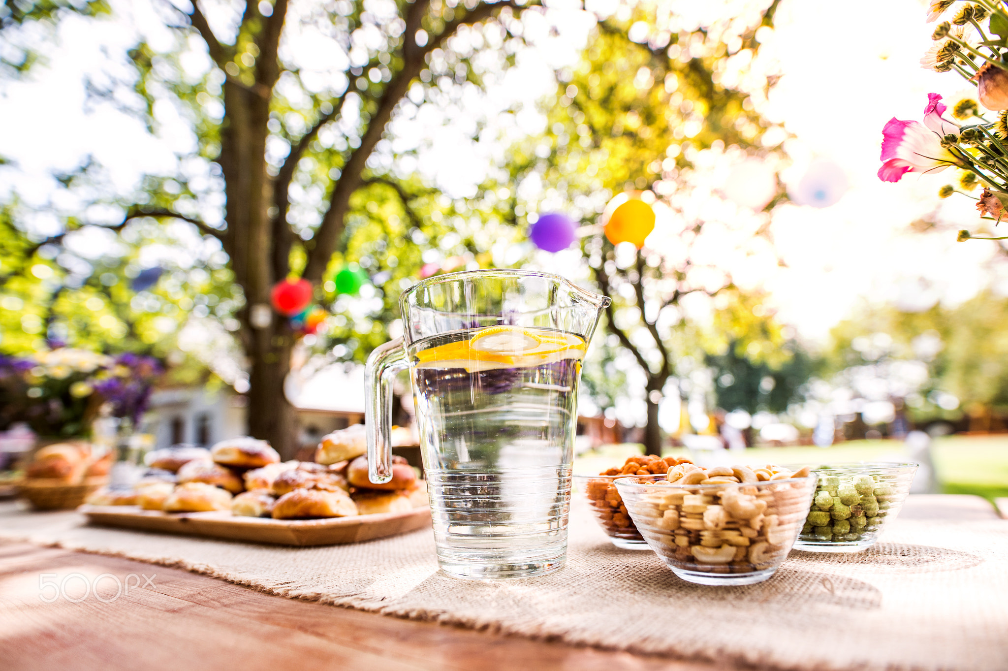 Table set for a garden party or celebration outside.