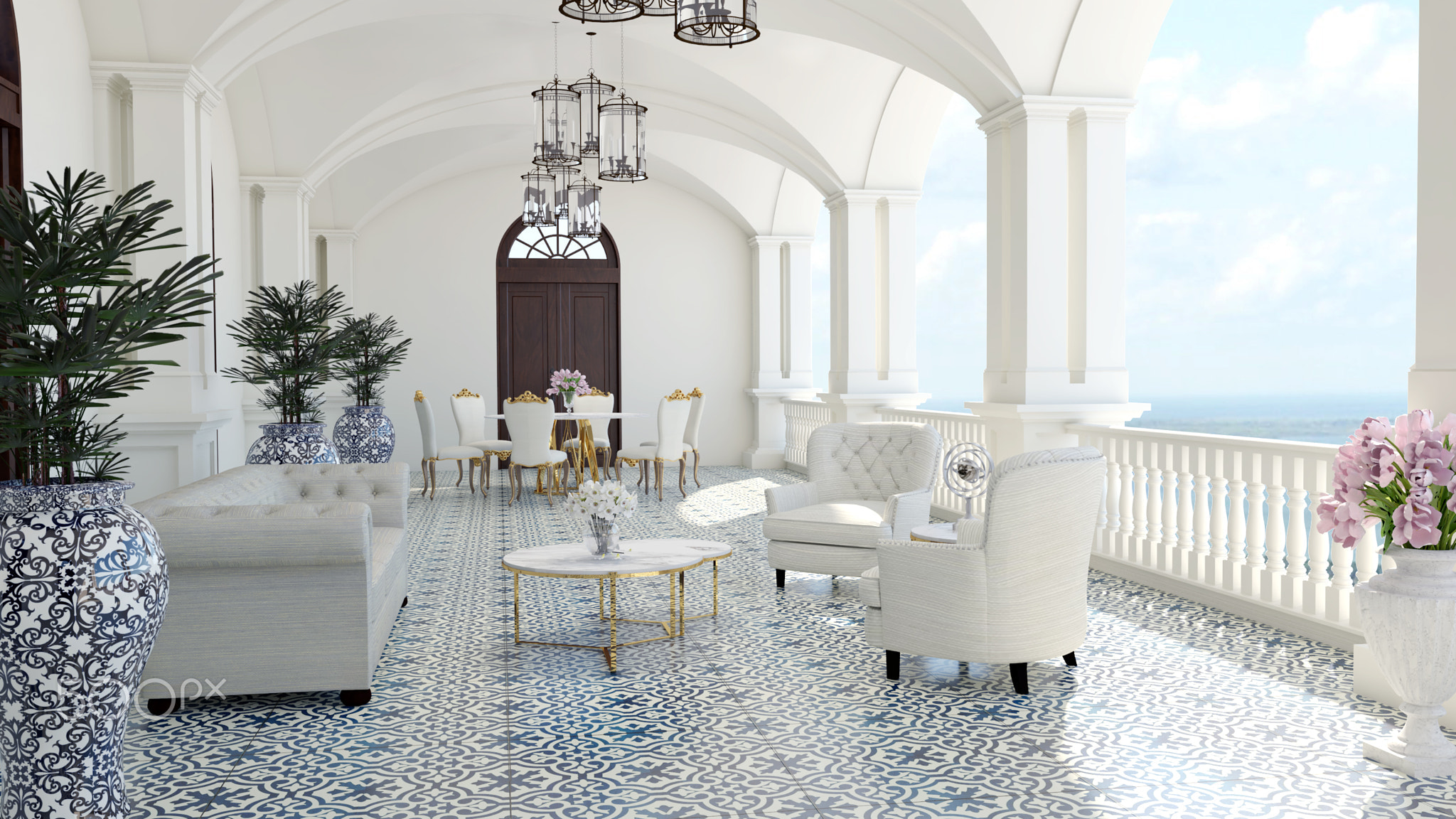 3d render from imagine classic luxury balcony sea