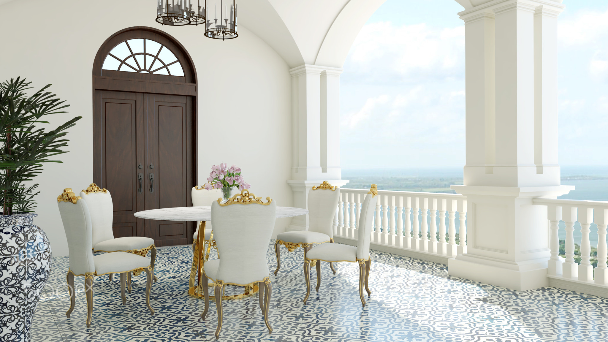 3d render from imagine classic luxury balcony sea