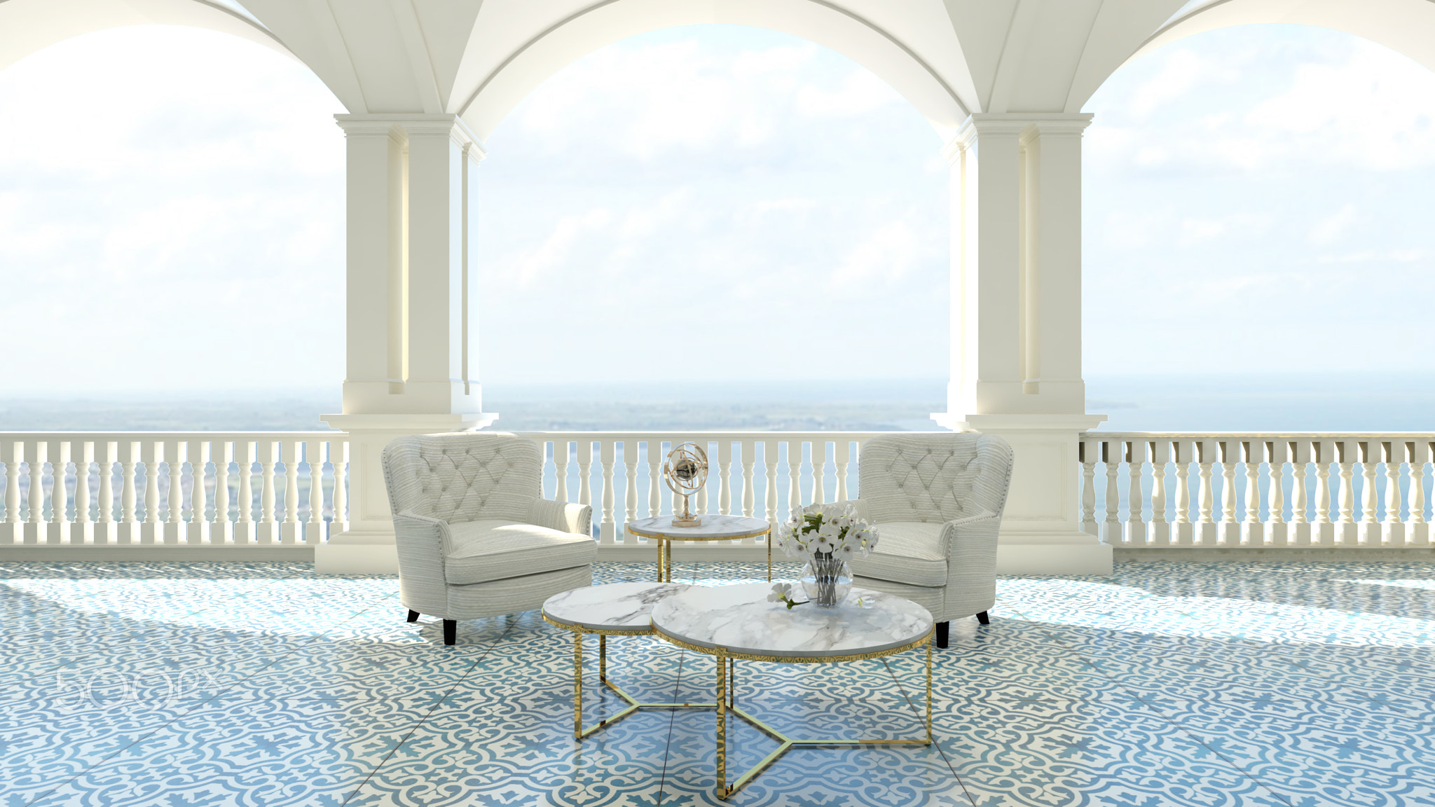 3d render from imagine classic luxury balcony sea
