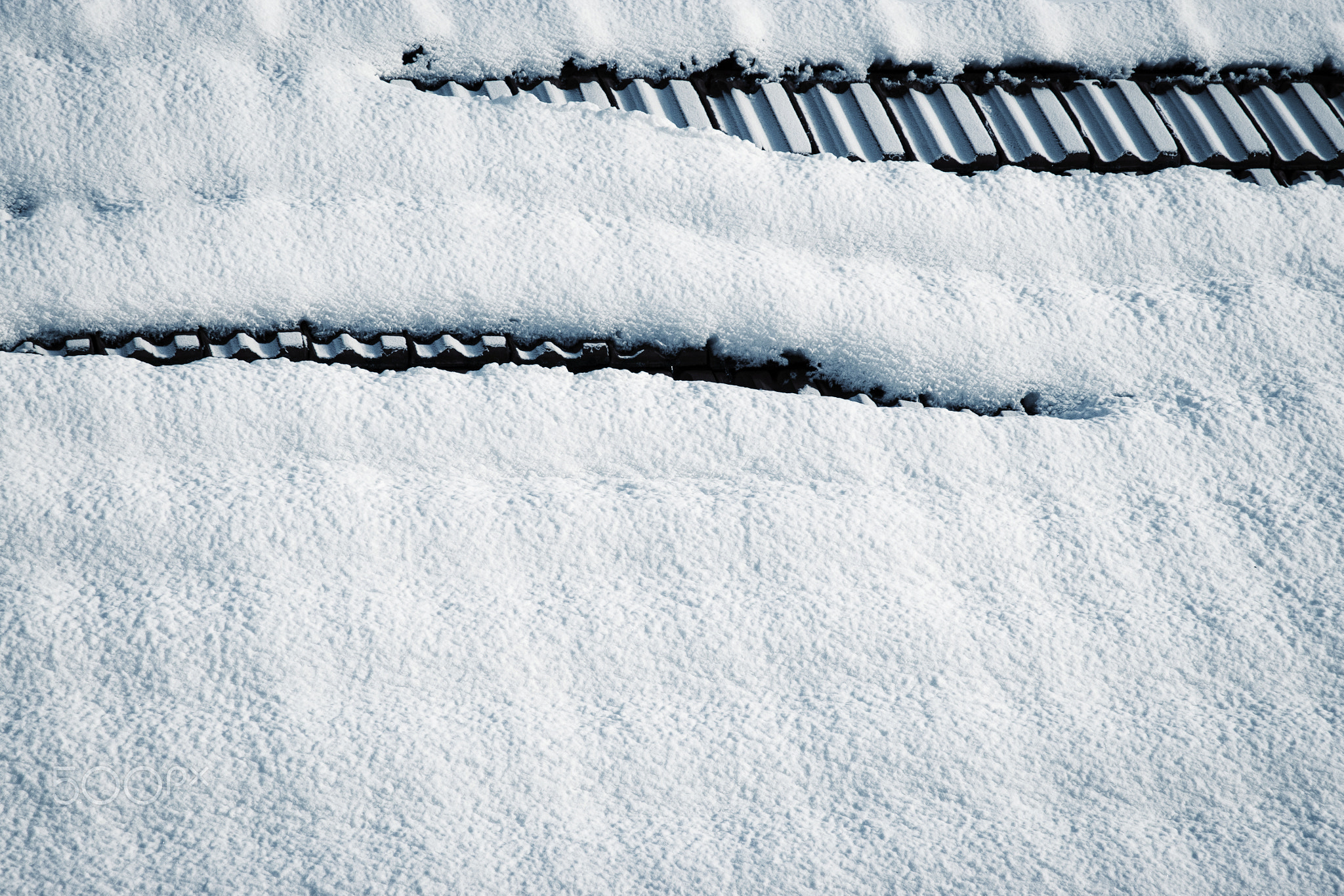 snow covered tiled roof