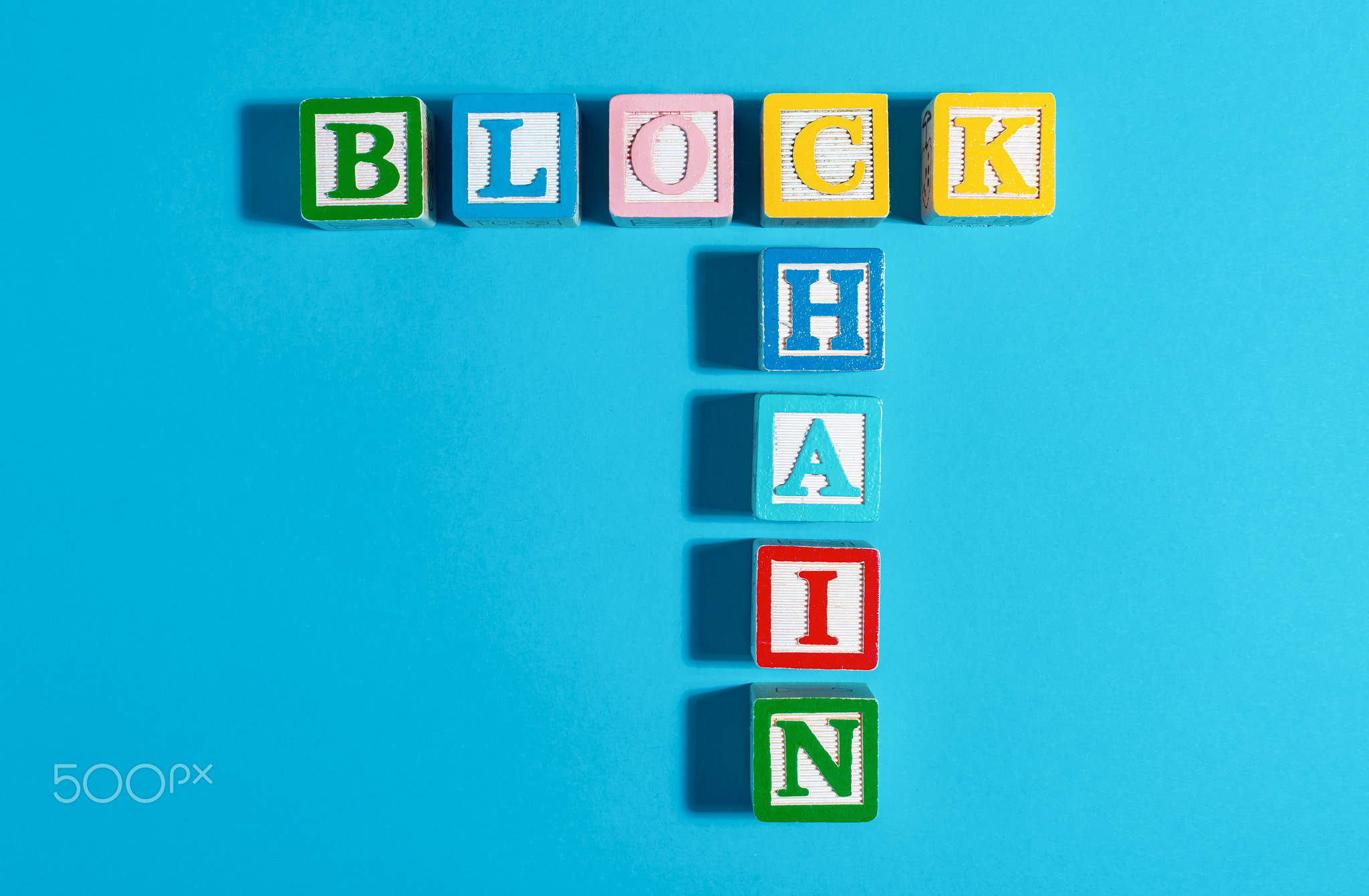 Blockchain concept with toy blocks