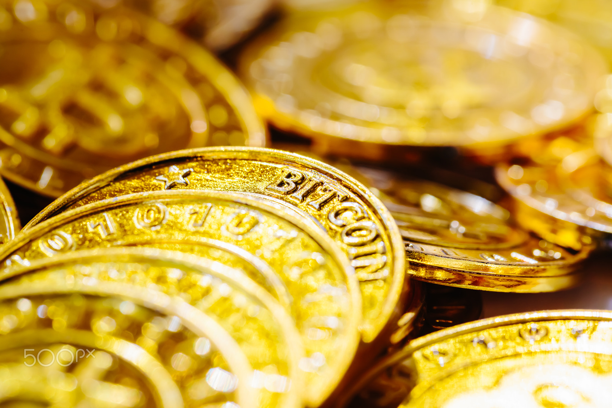 Pile of gold bitcoins
