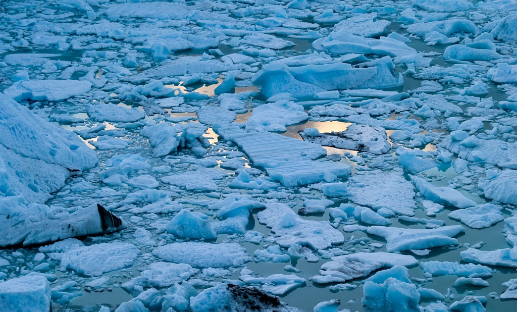 Last light over the blue ice