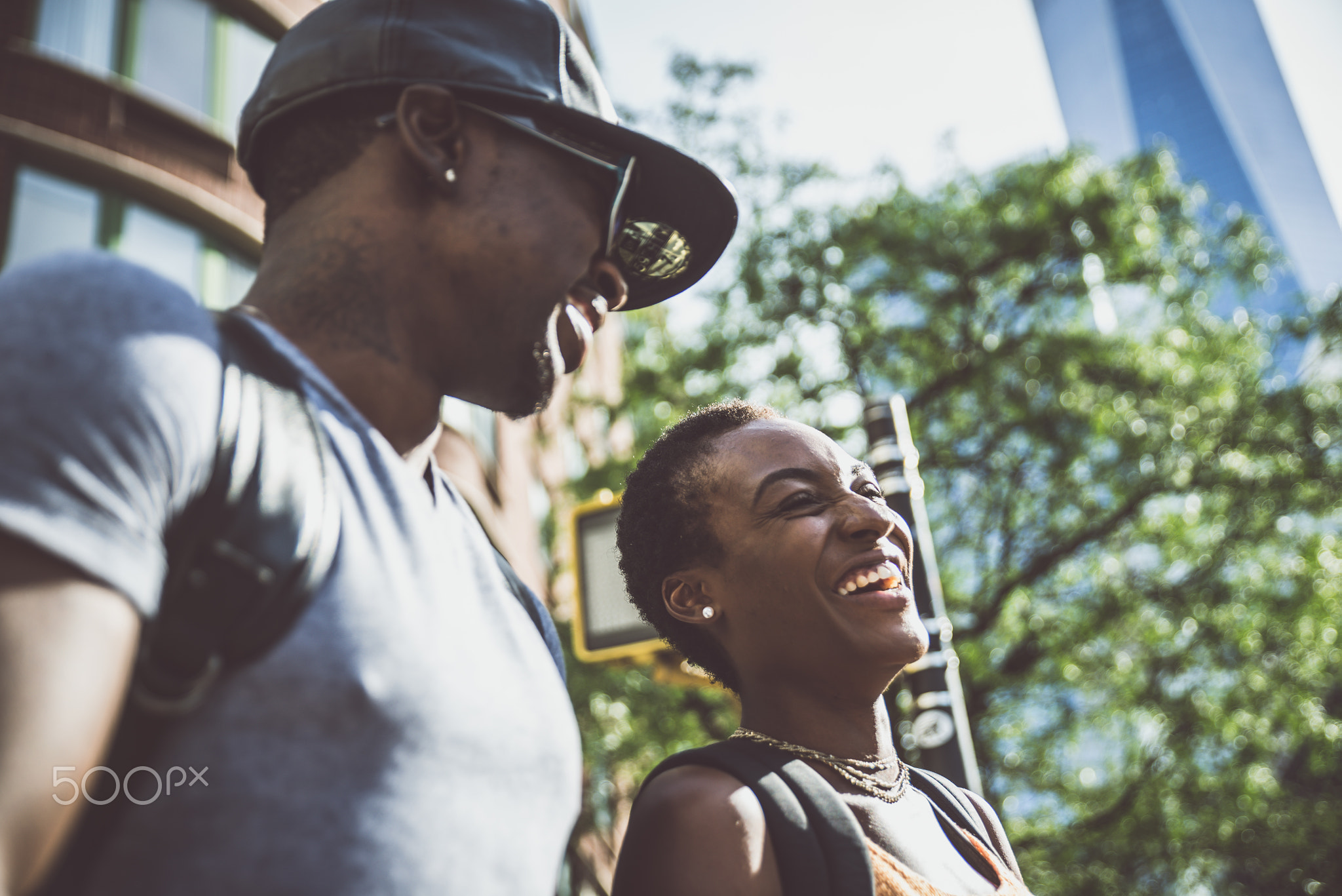 Young afro american walking in New york