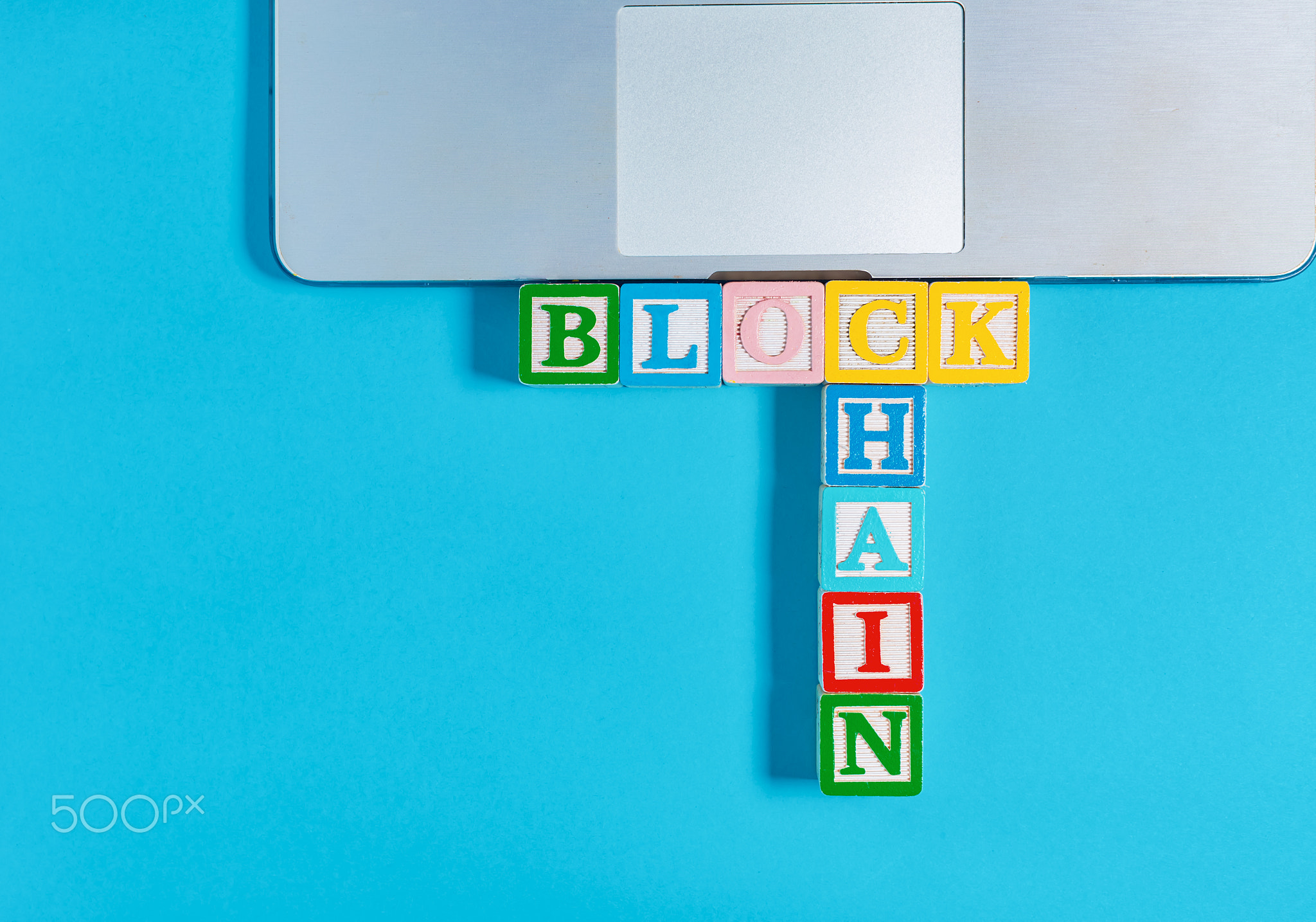 Blockchain concept with toy blocks