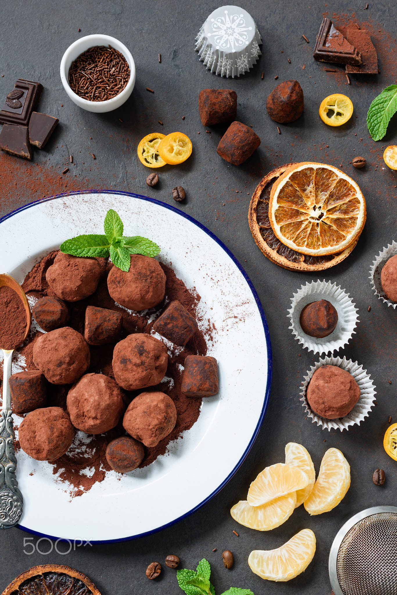 Dark chocolate truffle with orange peel