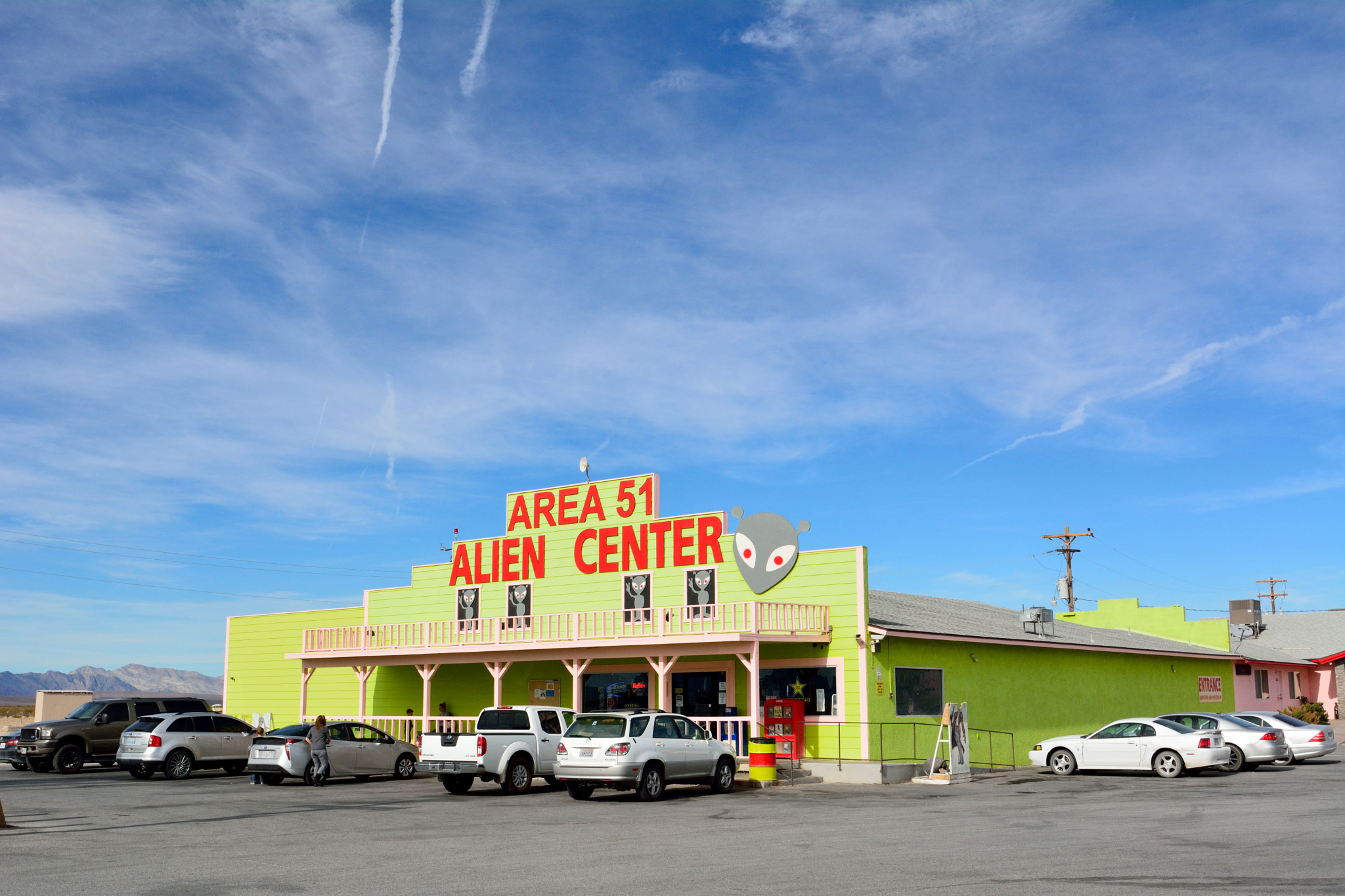Exterior view of Area 51 Alien Center in Amargosa Valley, with c