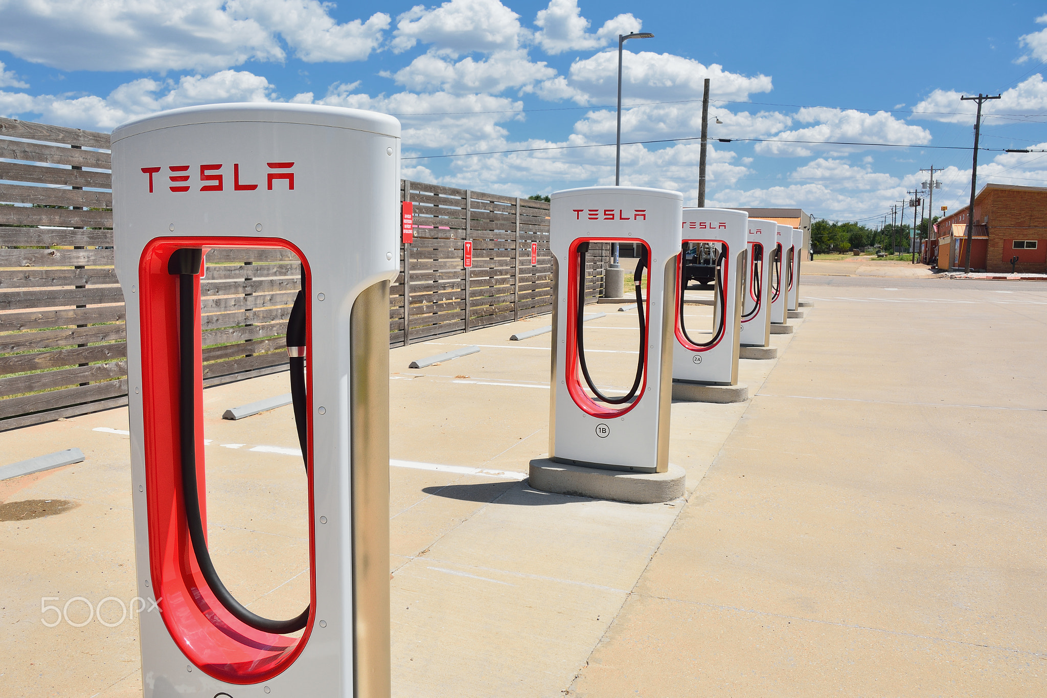Tesla Supercharger Station in Shamrock, Texas.