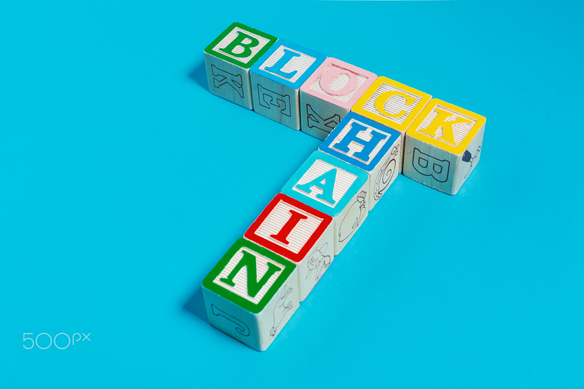 Blockchain concept with toy blocks