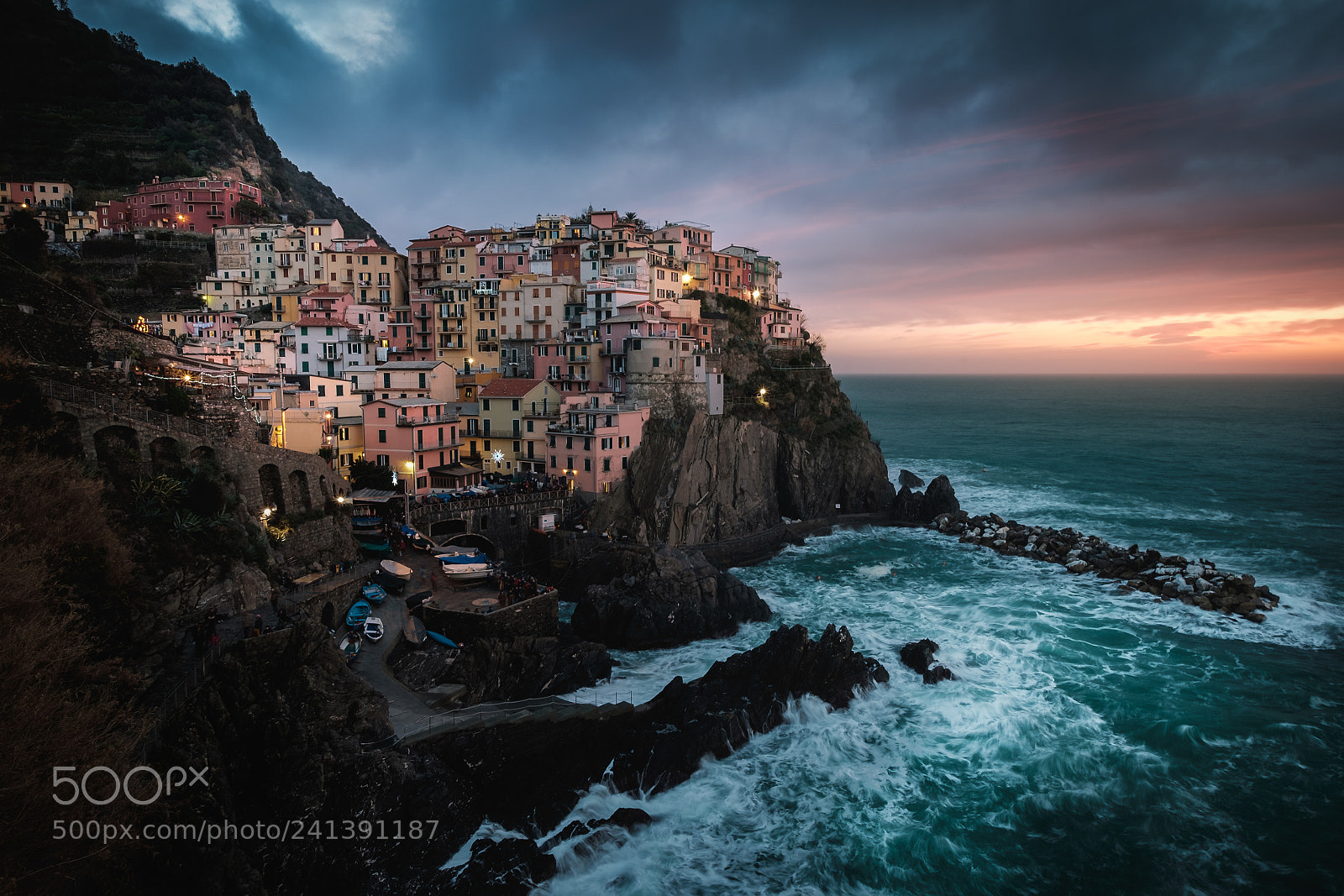 Fujifilm X-T10 sample photo. Manarola under blue hour photography