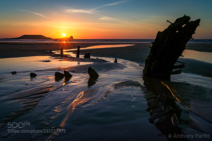 Sony Alpha DSLR-A450 sample photo. Rhossili sunset photography