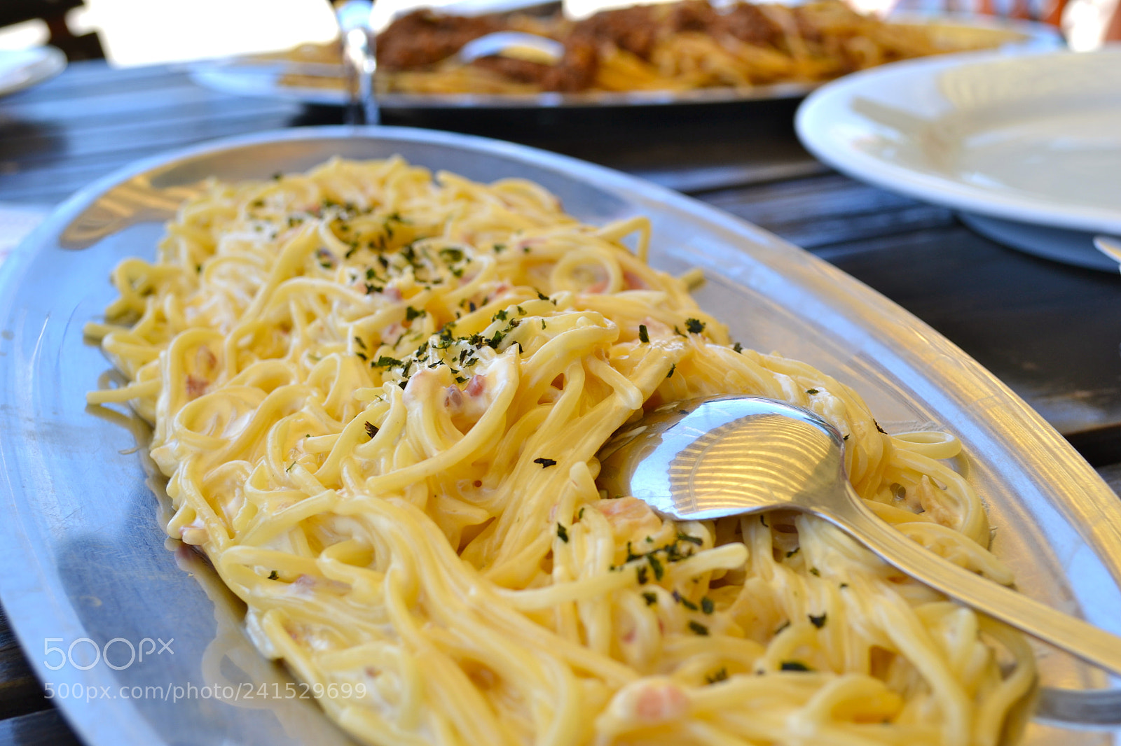 Nikon D3100 sample photo. Creamy carbonara served family-style photography