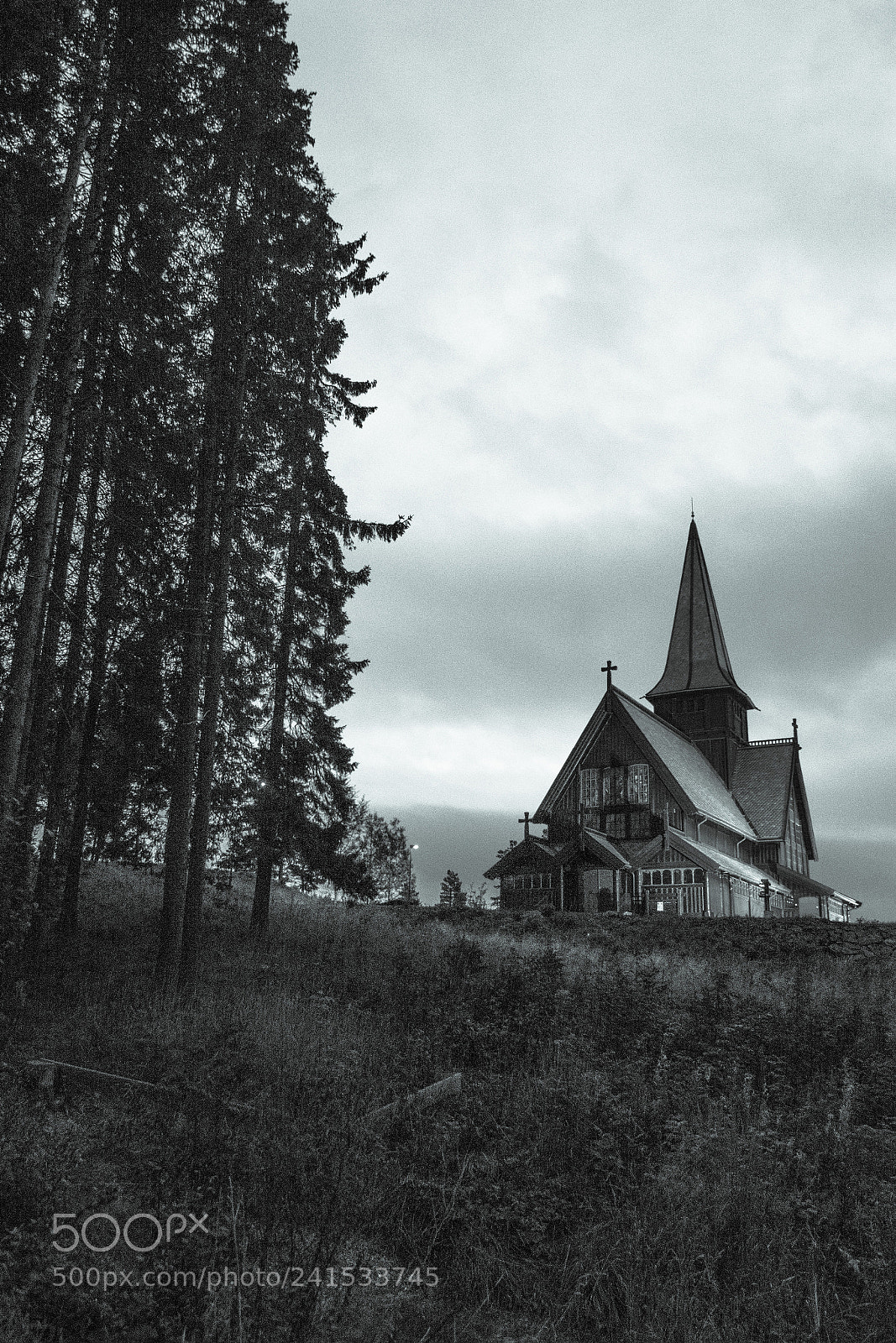 Nikon D7100 sample photo. Church on hill bw photography