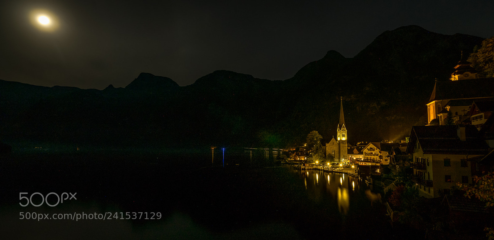 Sony a7 II sample photo. Moonlit hallstatt photography