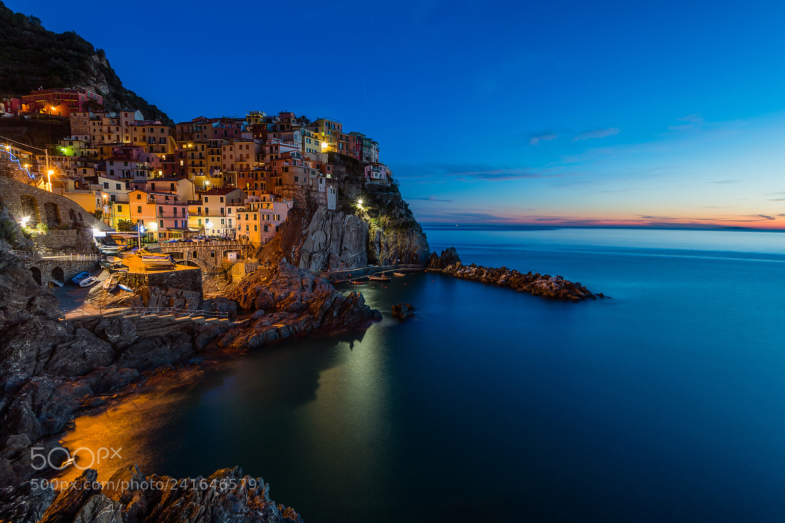 Nikon D5 sample photo. Manarola in blue hour photography